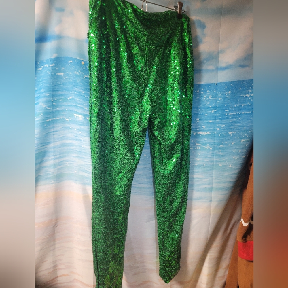 TIPSY ELVES NWT Green Sequin WOMEN'S Leggings Size Large MED 1X